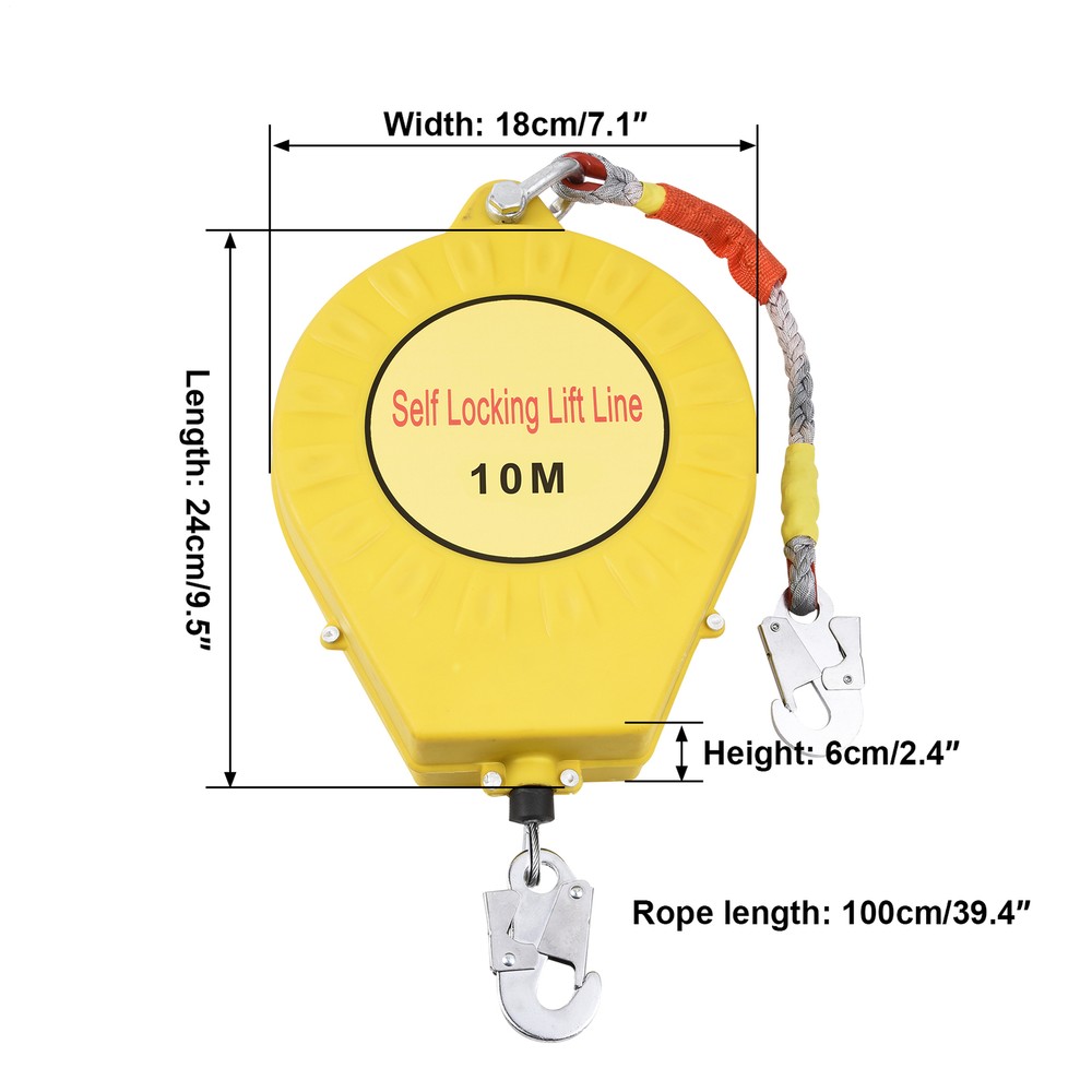 Fall Protection Self-Retracting Lifeline Lanyard 32FT W/Locking Hook Fall Arrest