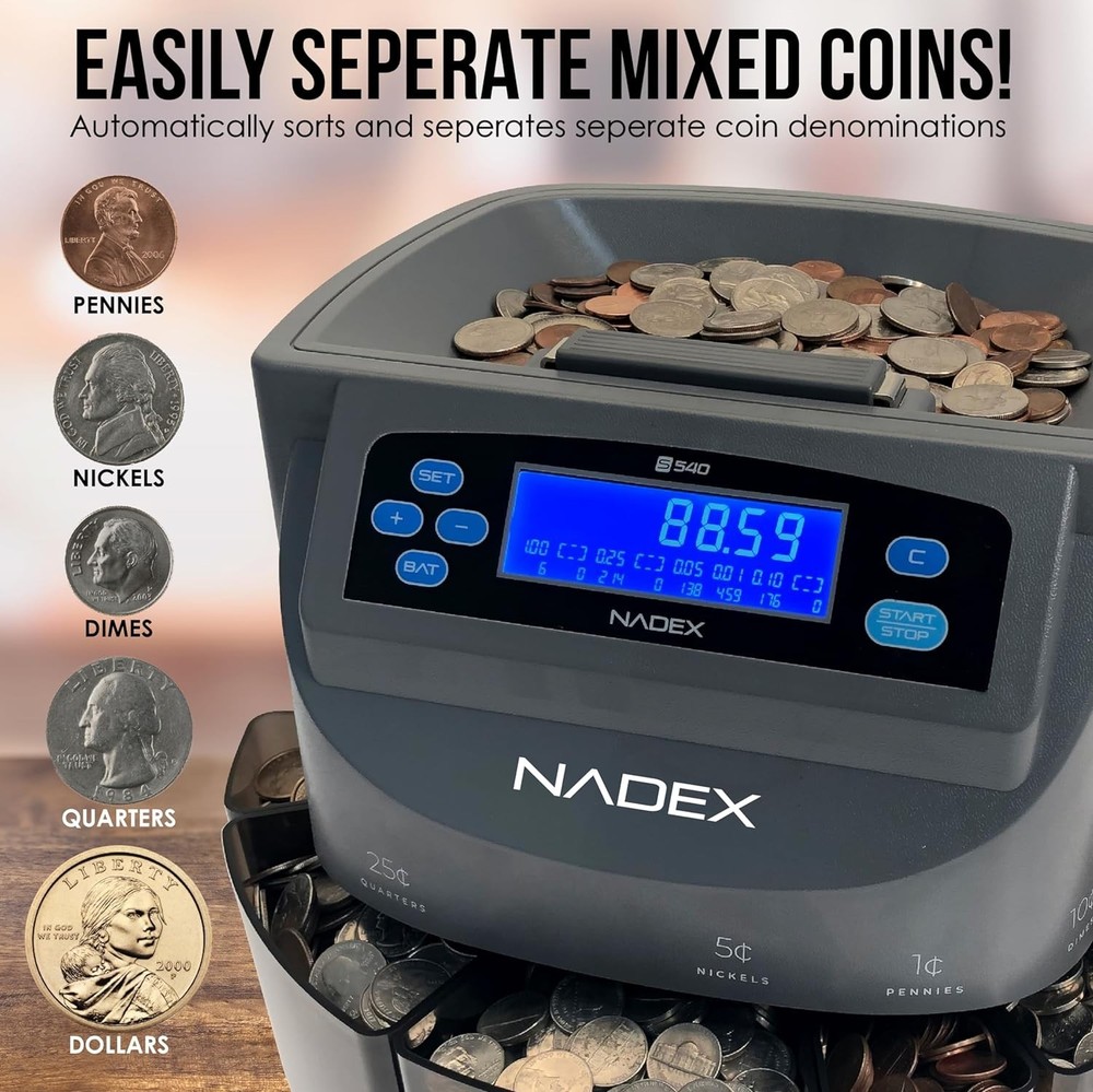 S540 Pro Coin Sorting Machine - Coin Counter & Automatic Wrapper with 48 Tubes