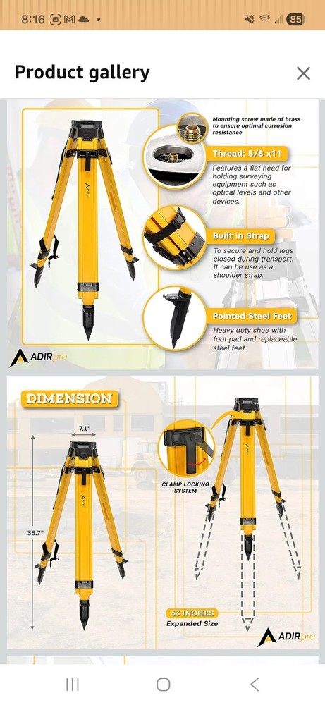 Double Lock Heavy Section Aluminum Tripod Level & Survey work Equipment Tripod