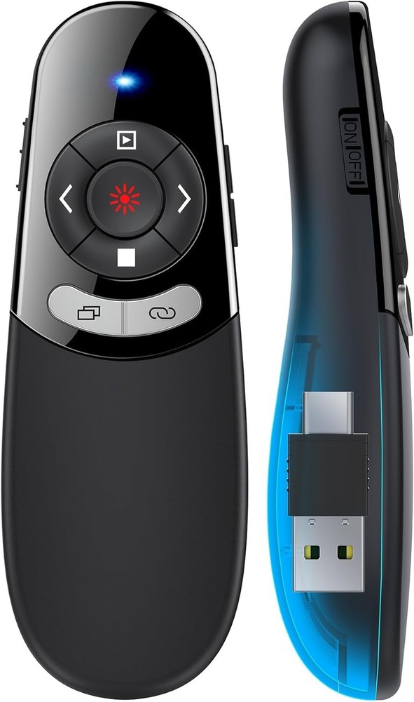 Compact Presentation Clicker with 164FT Wireless Range, USB-A & USB-C Compatible