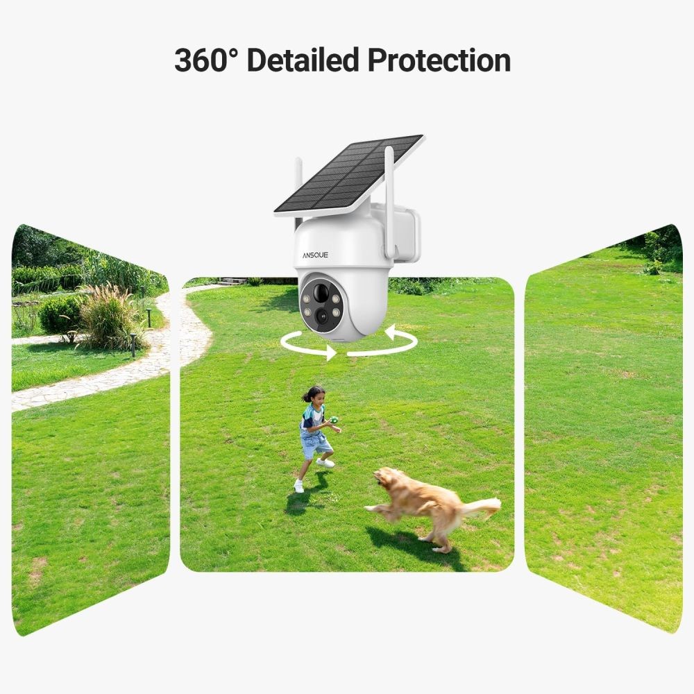 Wireless Security Camera System 2 Camera Kit Solar Powered 360°PTZ Auto Tracking