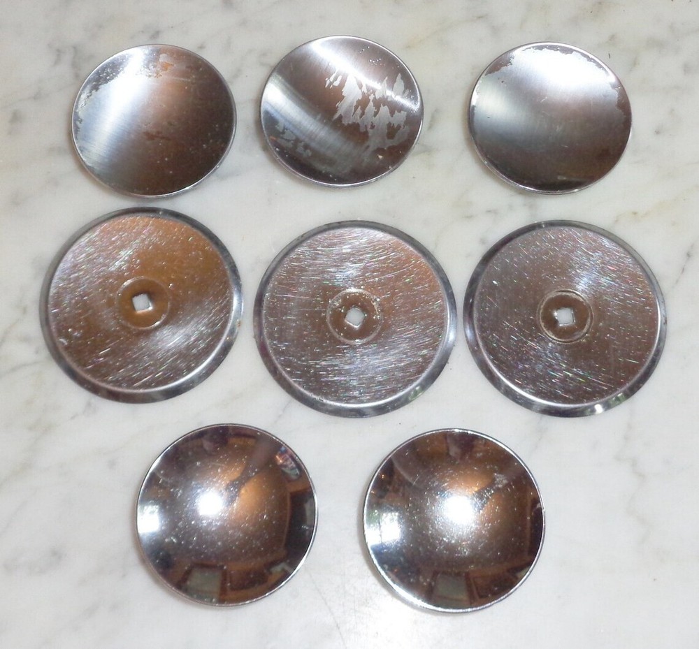 5 Vintage Large 2 inch Concave Chrome Cabinet Drawer Pull Knobs w 3 Back Plates