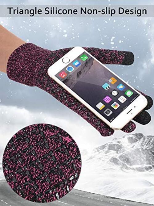 4 Pairs Winter Knit Touchscreen Medium Black, Black Red, Black White, Navy