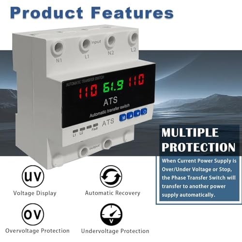 2P Automatic Transfer Switch 63A 110V LCD Display, ATS for Utility Generator Sol