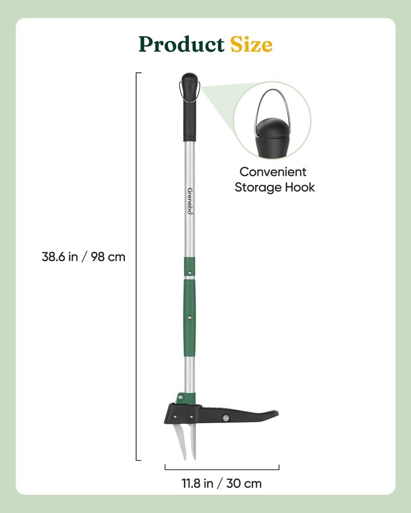 Grenebo Stand Up Weed Puller Tool, Claw Garden Removal Tool with Green