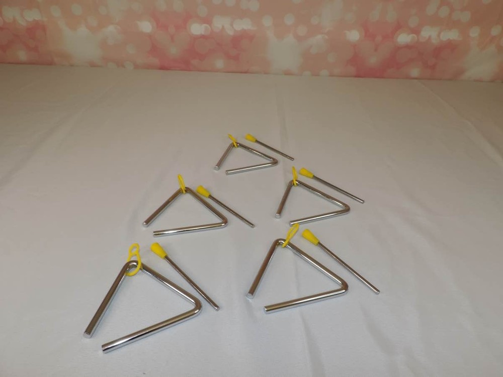 5 Steel Musical Triangles Percussion w/ Mallets