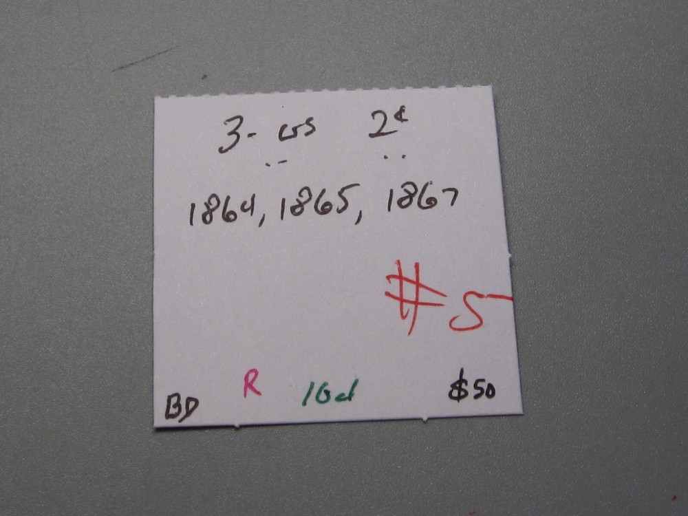 3-US 2¢ Two Cent Piece 1864, 1865, 1867.