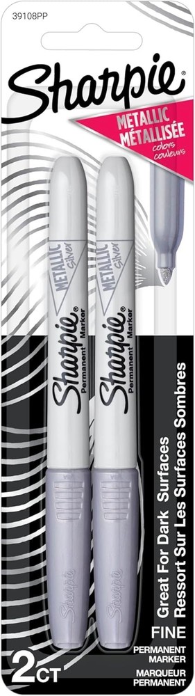 Sharpie Metallic Permanent Markers Quick-Drying, Fine Point, Silver, 2 Count