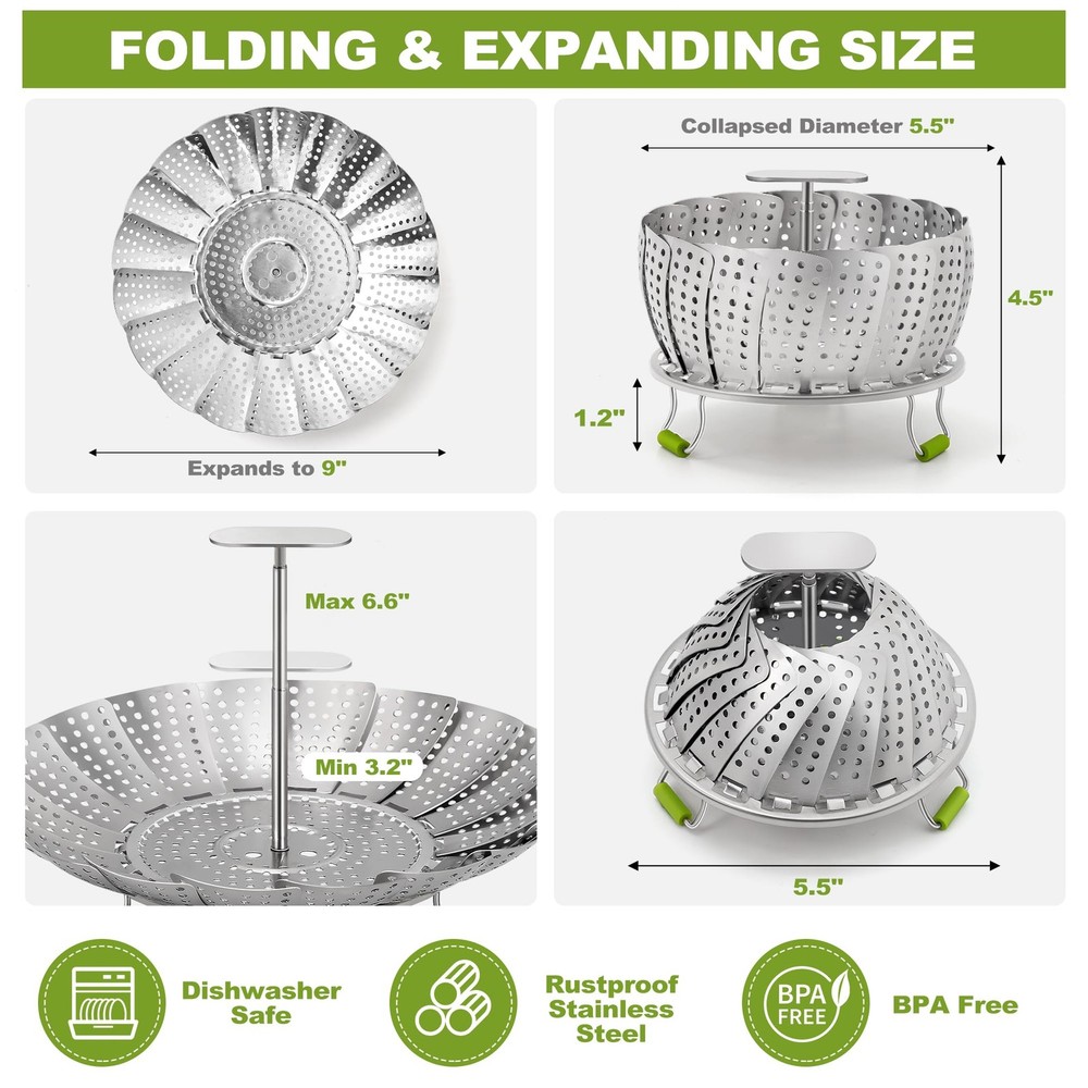 Steamer Basket, 3rd Generation Stainless Steel Vegetable Steamer with Extendable