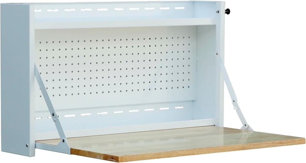 Viper Tool Storage 32-Inch Folding Worktable with Butcher Block Top, White