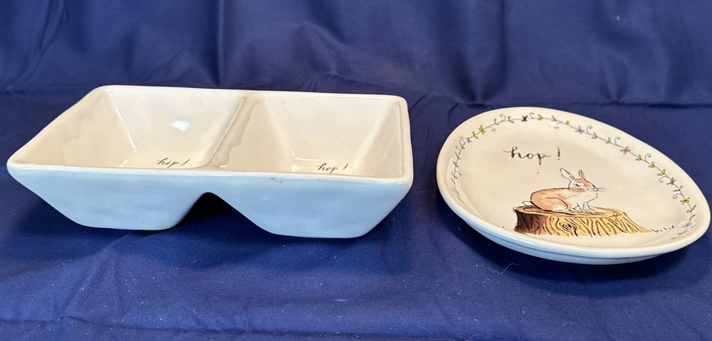 Rae Dunn Easter Hip Hop Easter Bunny Split Dish & Small Platter Magenta