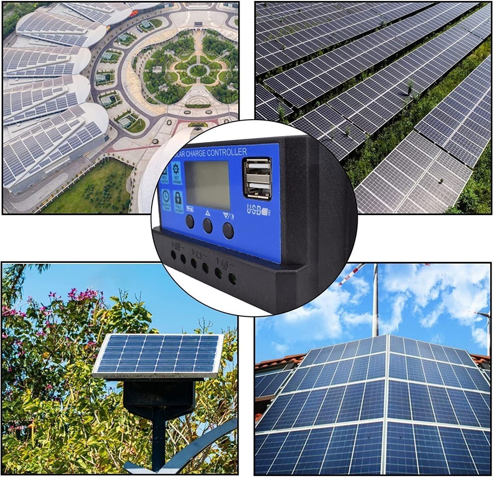 10A/20A/30A Solar Panel Charge Controller 12V/24V LCD Regulator Auto Dual USB