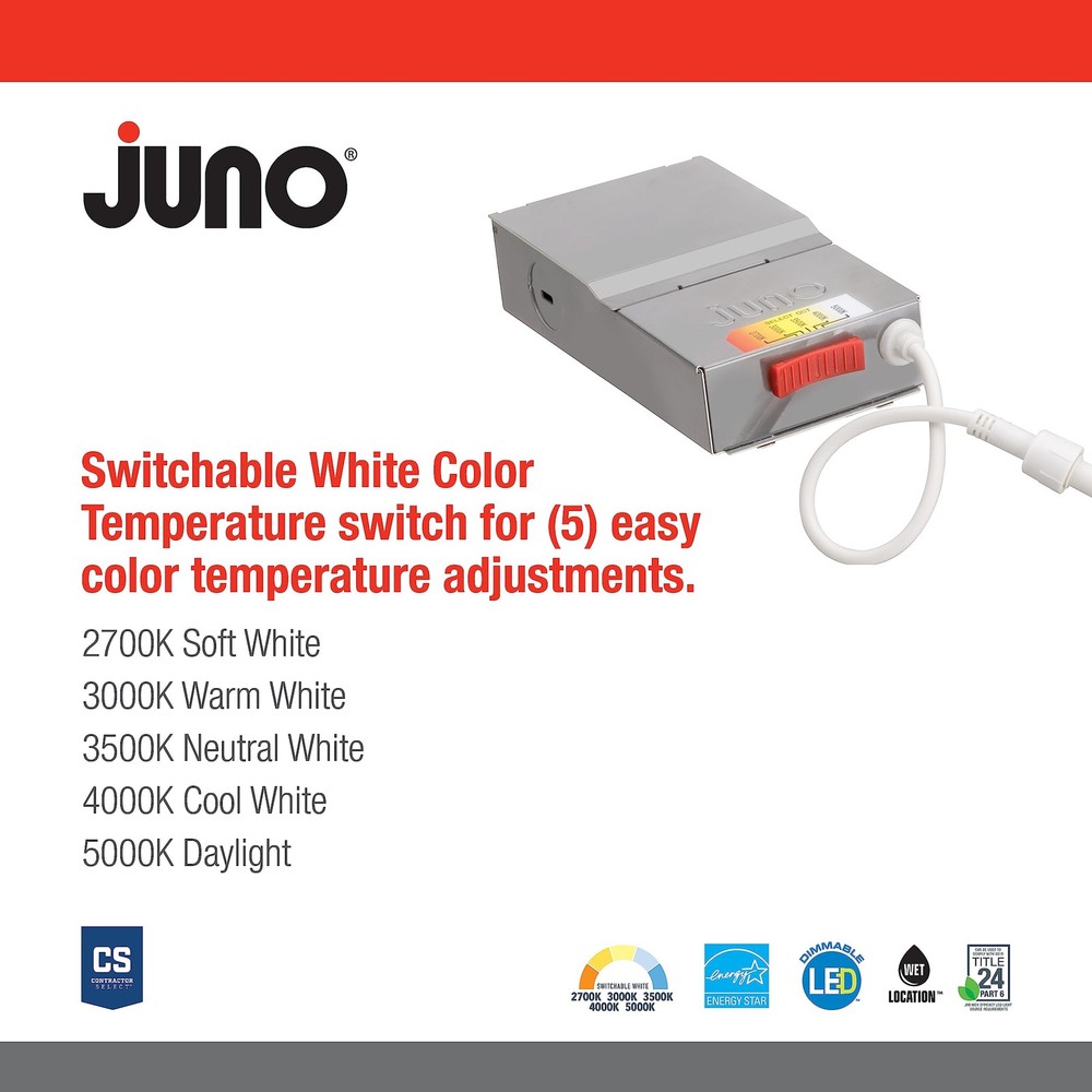 Juno LED Shower Light, 4" Adjustable Wafer Downlight, 5CCT Switchable