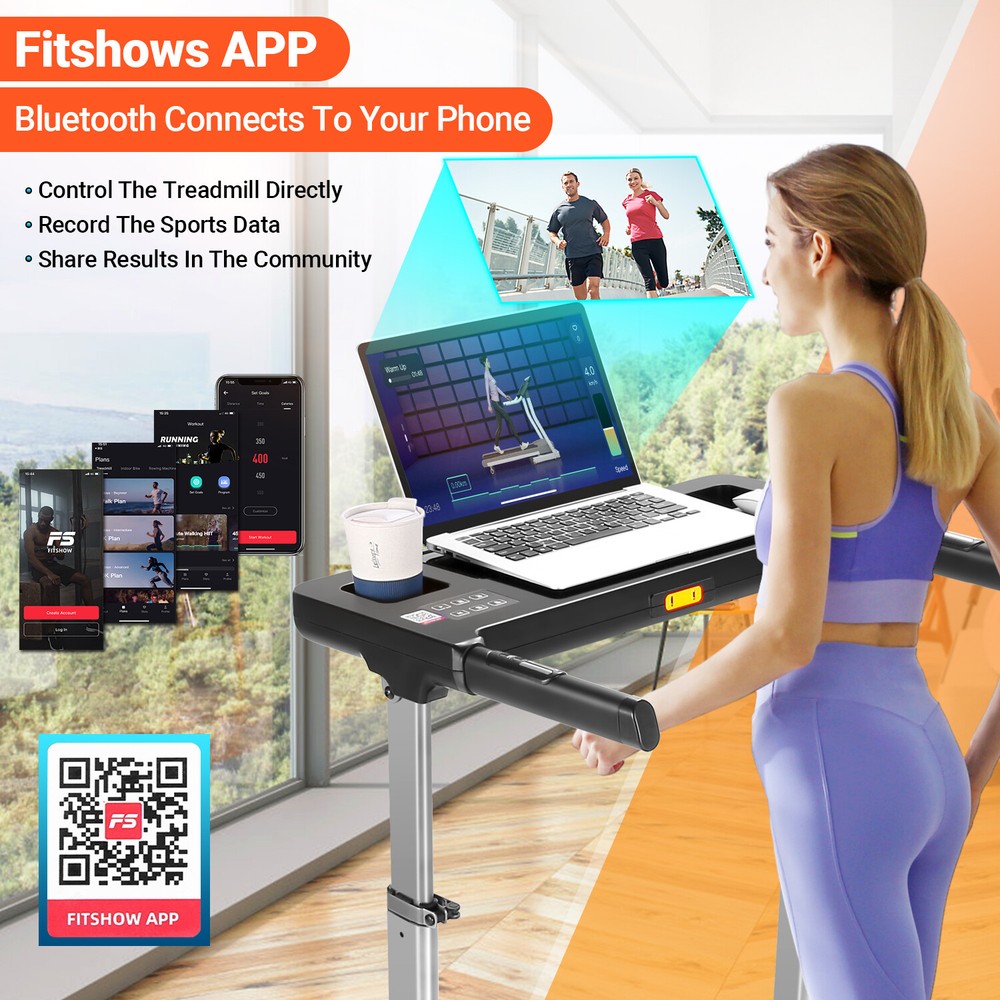 300lbs Folding Treadmill Treadmill with Adjustable Large Desk with Bluetooth&APP