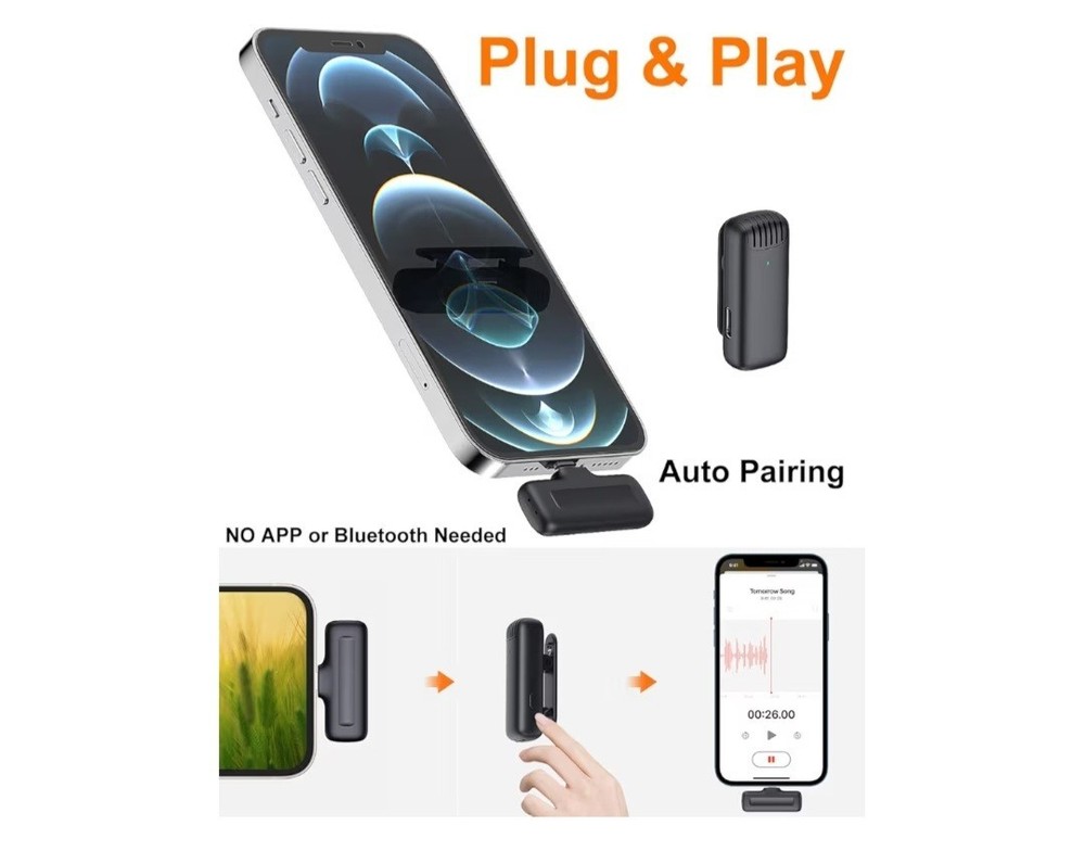 Wireless Vlogging Lapel Lavalier Microphone For iPhone Lightning Connector