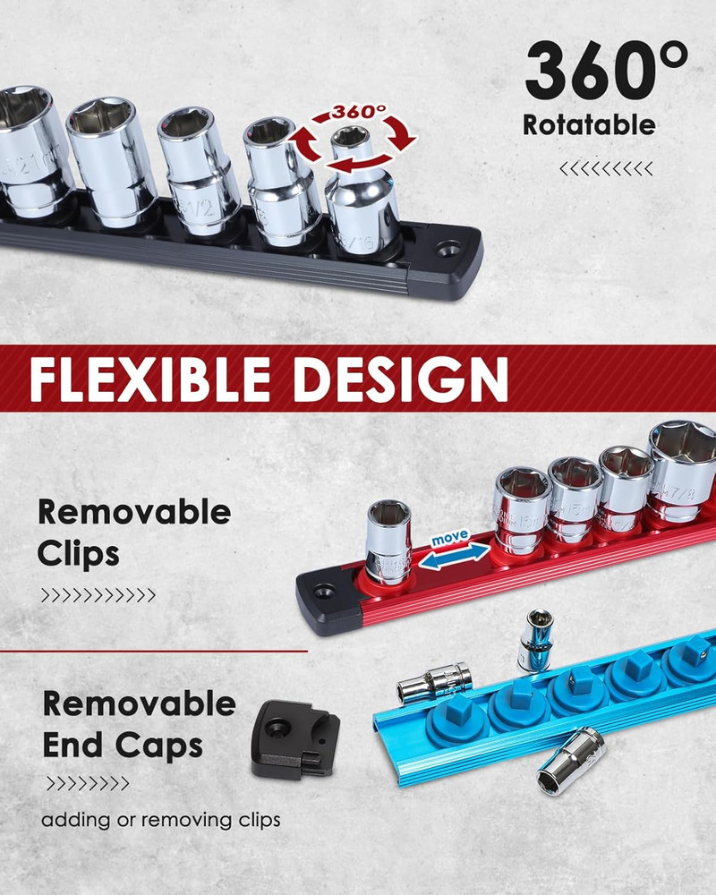 1/2" Magnetic Socket Holder Organizer - Aluminum Alloy Socket Rail Tray for Tool