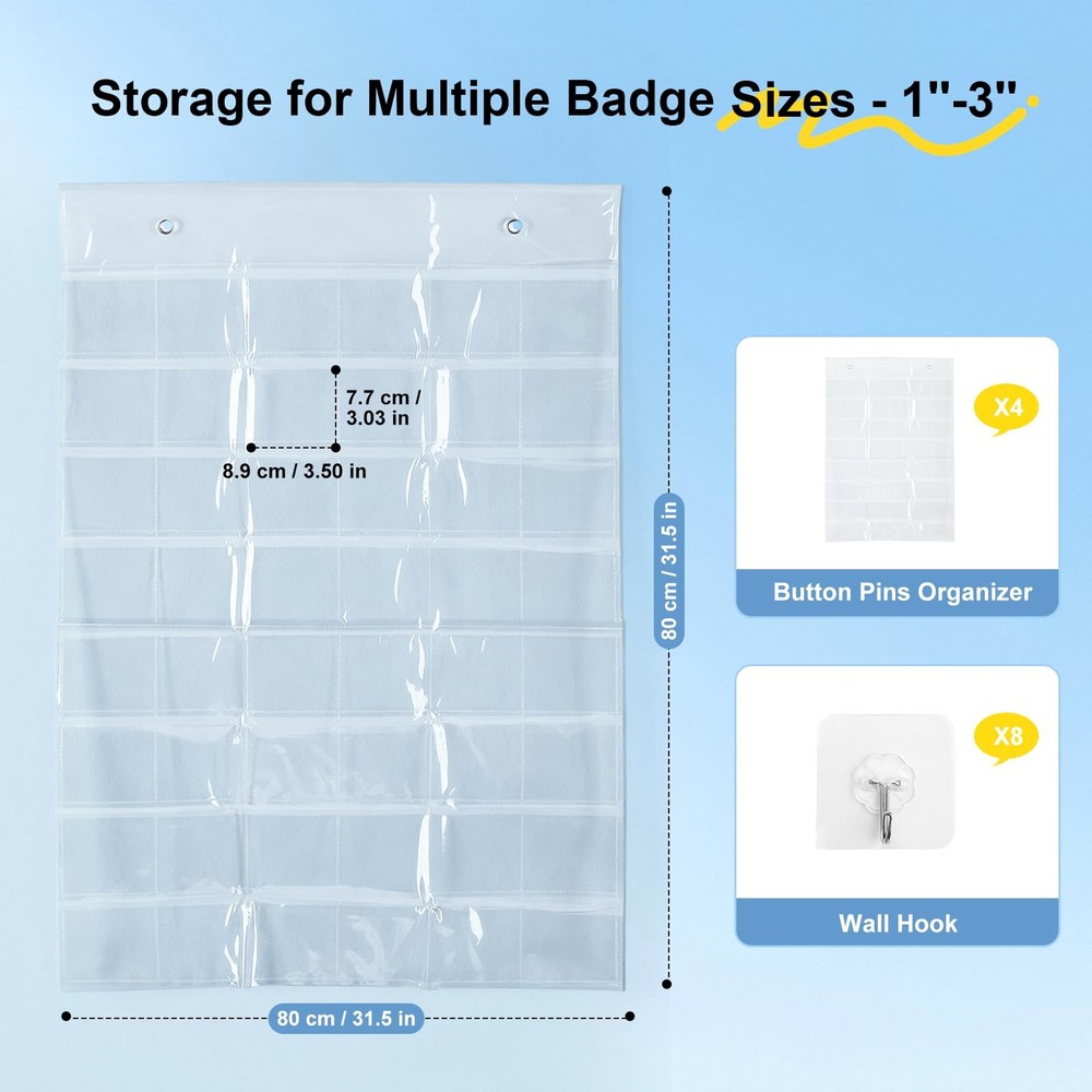 4 Pack Hanging Sticker Display Organizer Button Display Storage, Wall Door Pi...