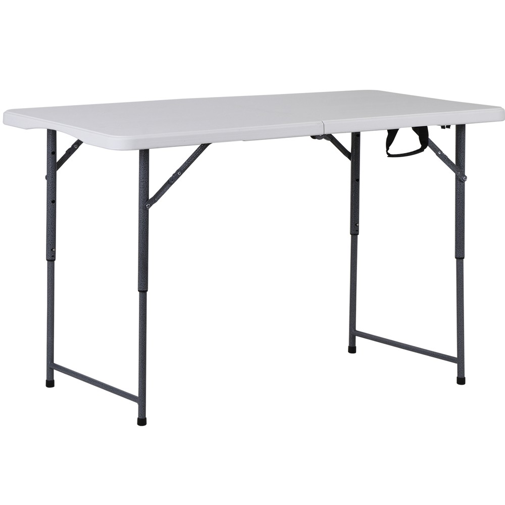 4FT Plastic Folding Table Indoor Outdoor Heavy Duty Fold-in-Half w/ Handle White