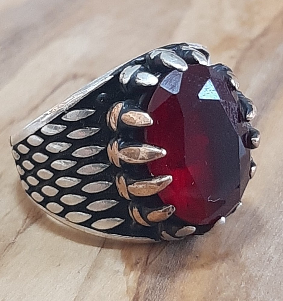Men's Ring 925 Silver Solitaire Ruby Spinel Ring Man Sterling $