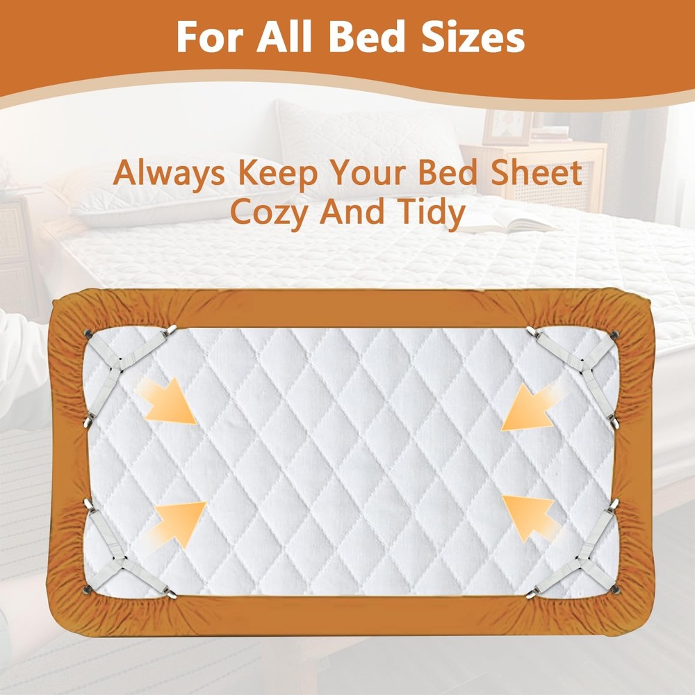 4 Pcs Bed Sheets Straps with Metal Clips Adjustable Elastic Fitted Sheet Holders