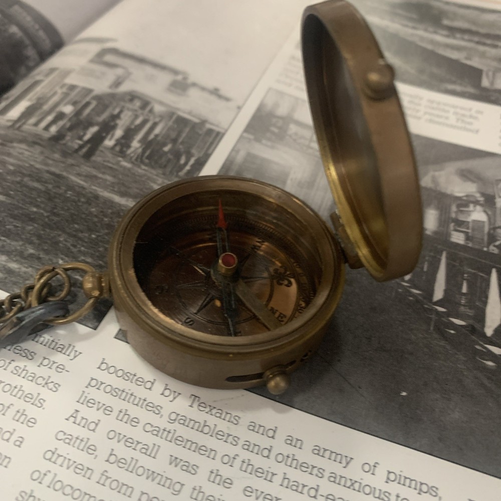 Handcrafted NEOVIVID Brass Compass W Leather Case