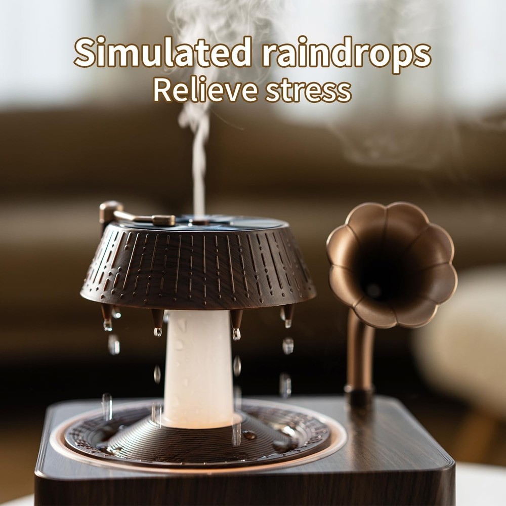 250ml Aromatherapy Diffuser Humidifier, Ultrasonic Rain Mist, Remote, Dark Wood
