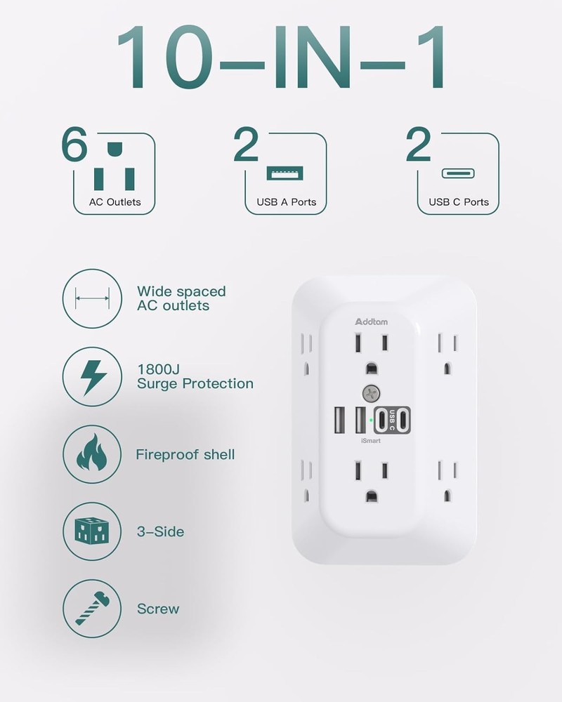 Surge Protector Outlet Extender with USB Ports