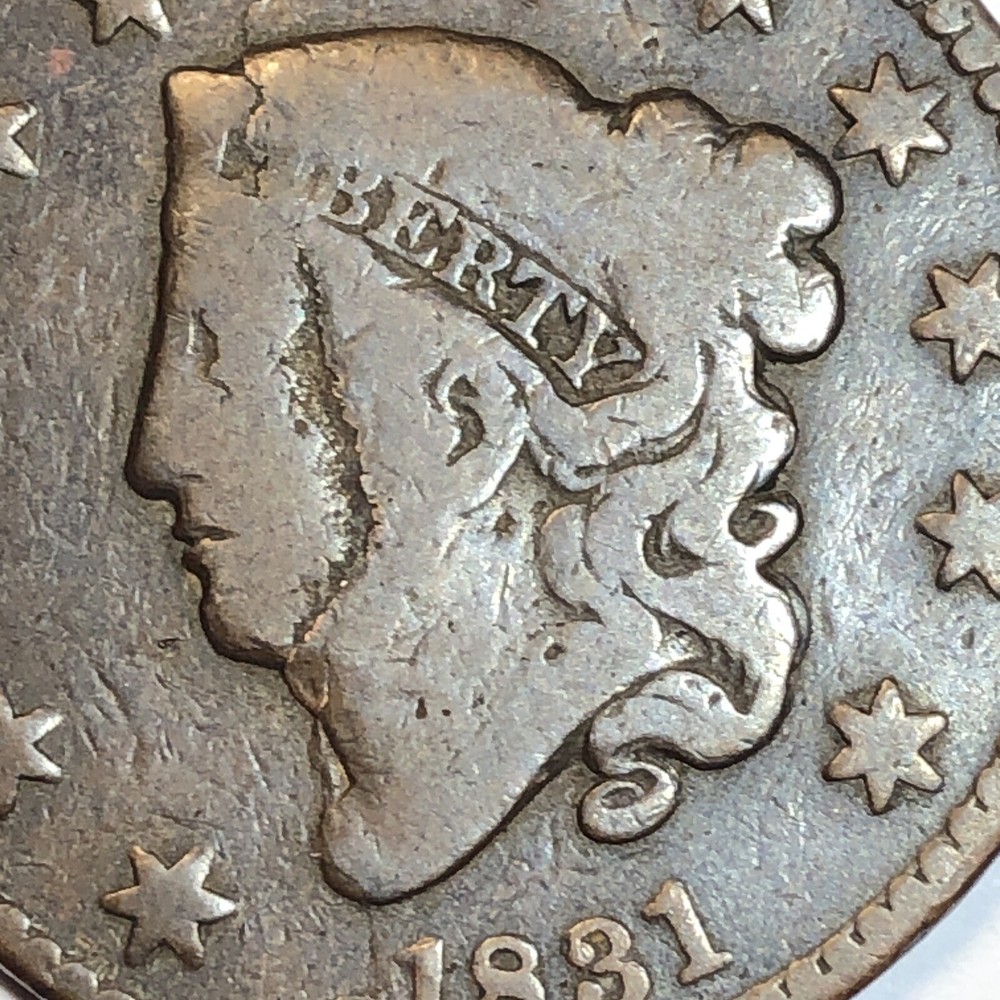 1831 coronet head large cent Error Major Planchet Lamination Choice For Grade