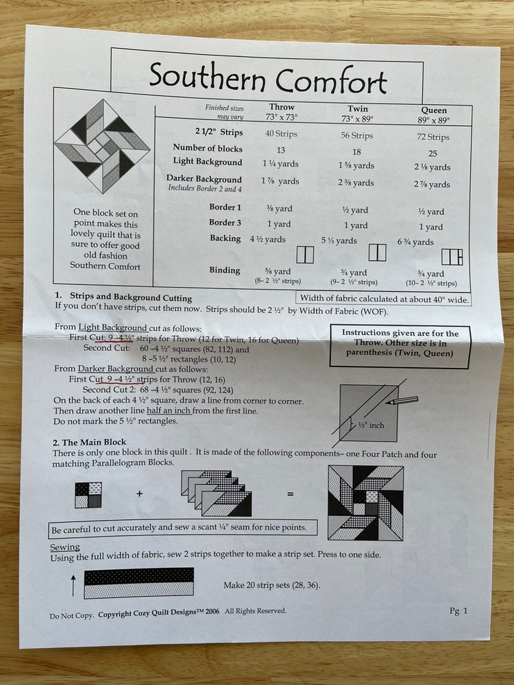 Cozy Quilt Designs Southern Comfort A Pattern For 2.5” Strips Multiple Sizes