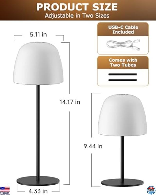 2 Pack Portable Cordless Table Lamp, 3 Color Stepless Dimming 5500mAh Premium