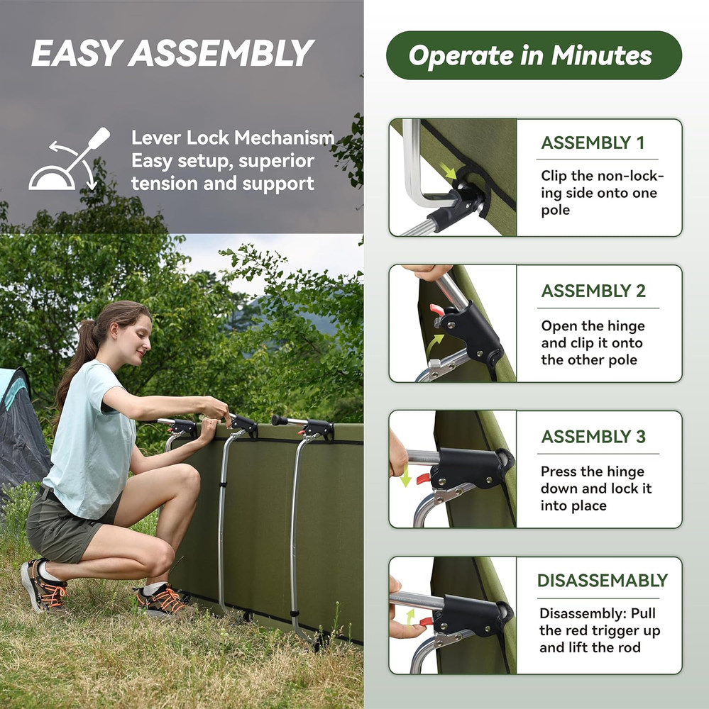 Compact Lightweight Folding Camping Cot Bed - Easy Setup, 330Lbs Capacity