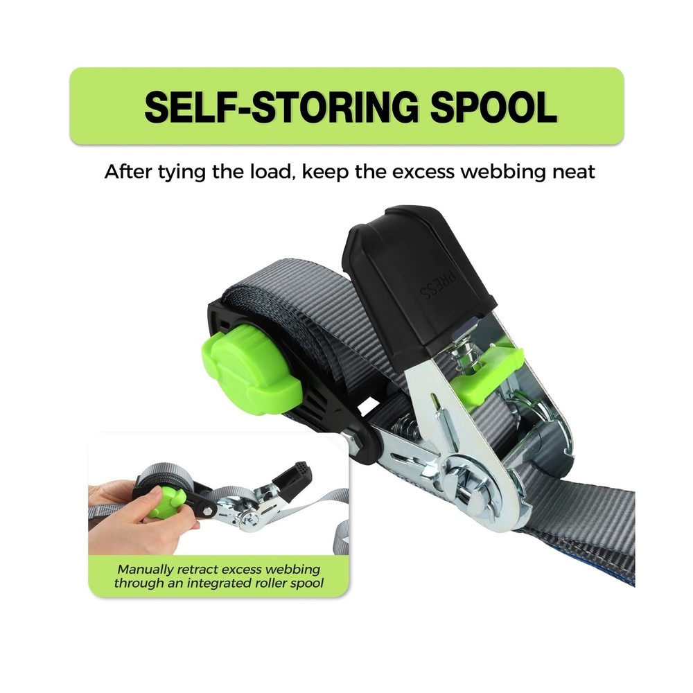 Self-Storing NeatStrap Ratchet Strap 4 Pack Motorcycle Ratcheting S... Fast Ship