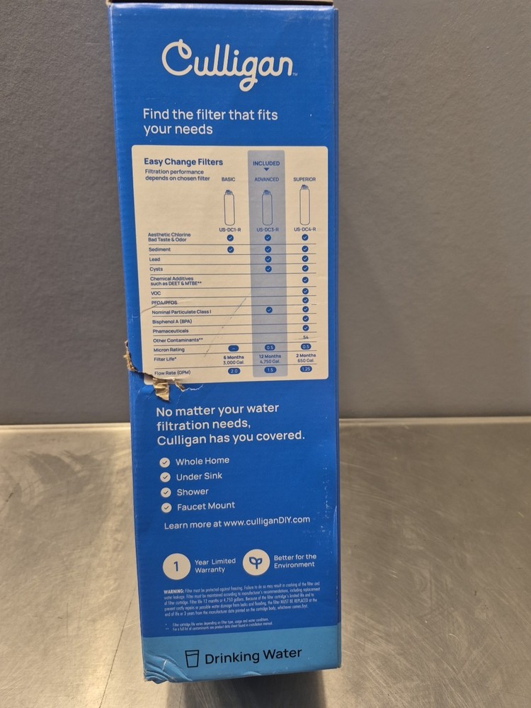 Culligan US-DC3 Direct Connect Under Sink Water Filtration System – NEW open Box