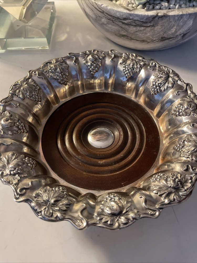 Antique Silver Plated Grapevine Wine Bottle Coaster