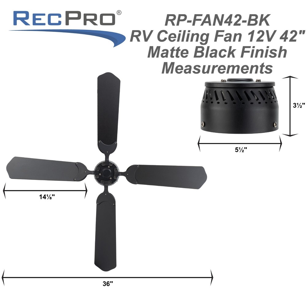 RecPro RV 12V Ceiling Fan | 4-Blade | 4-Speed | Near Silent Operation