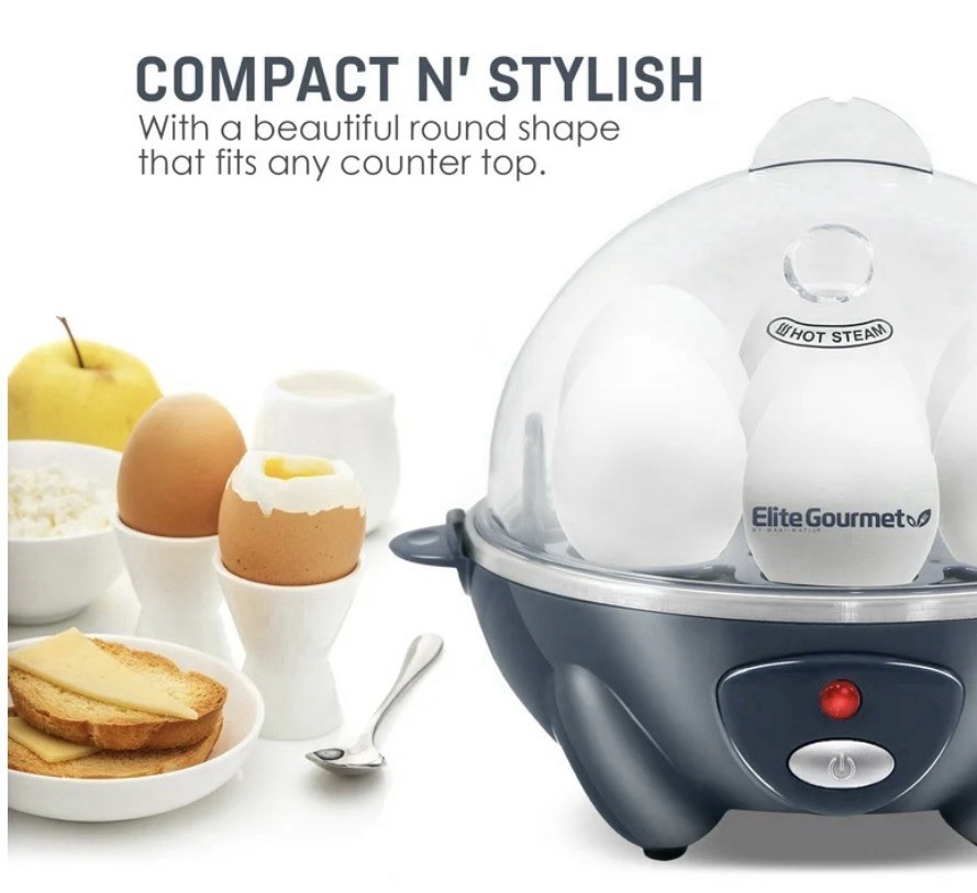 Elite Gourmet Easy Egg Cooker for 7 Eggs Automatic Hard Medium Soft Boiled