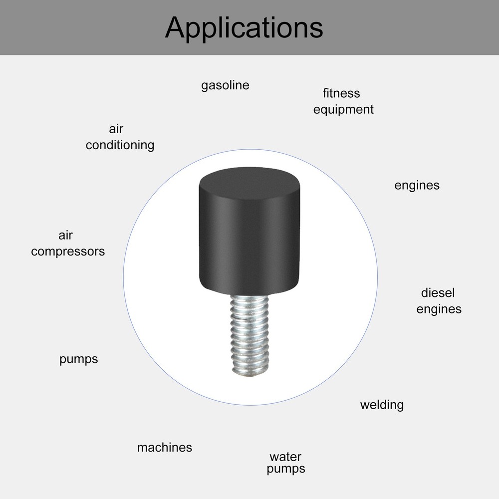 Rubber Studs (M4 Thread, 10 x 10mm) 8Pcs, Rubber Cylindrical Isolator Mounts