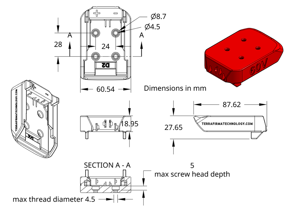 Old design battery adapter for DeWALT Flexvolt 60V max dock connector 12 gauge