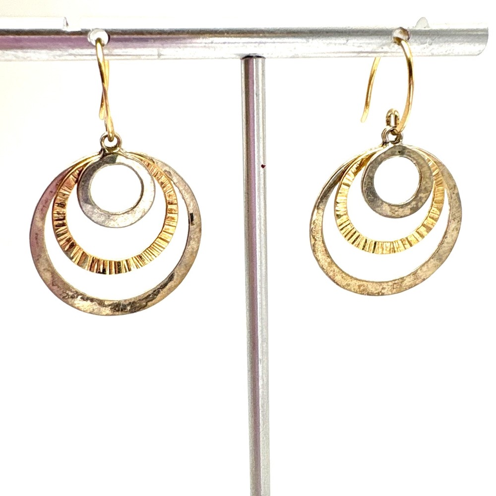 Vintage Silver Tone Concentric Circle Dangle Earrings Size 1.25" Length