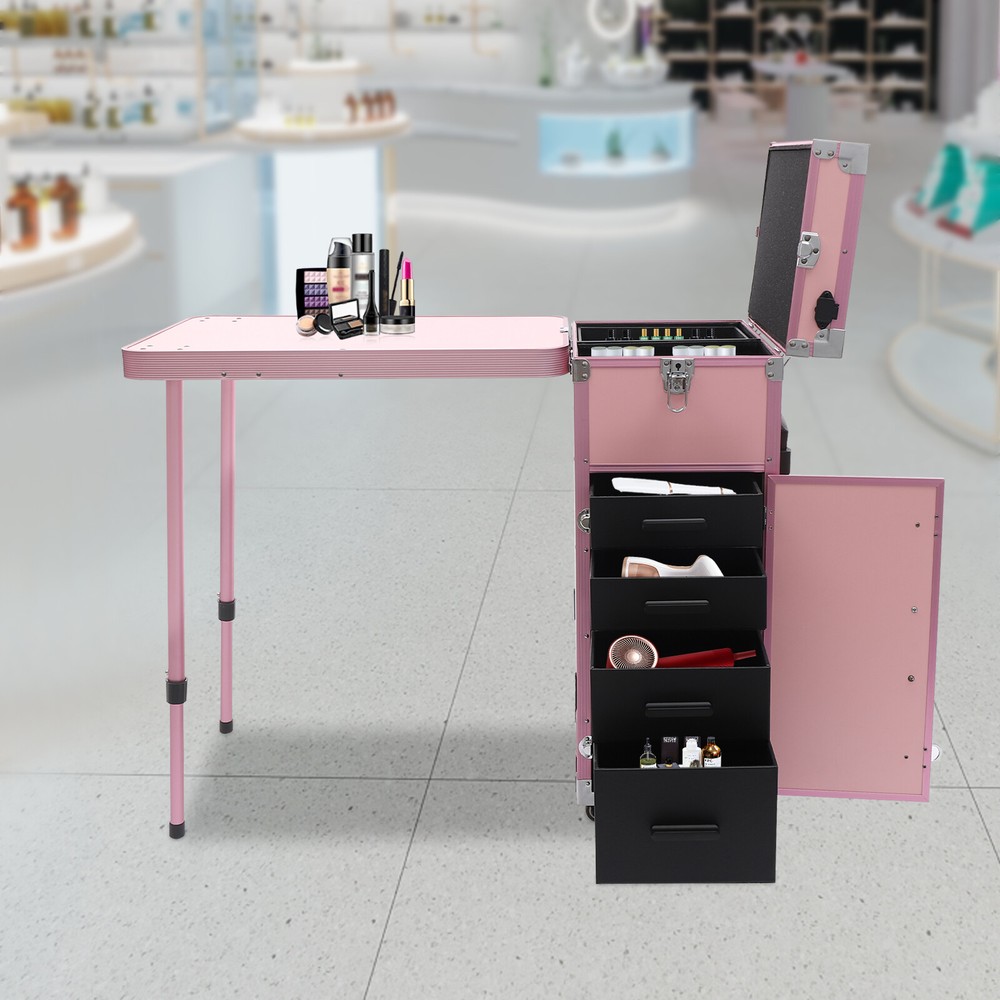 Nail Desk Mobile Station Rolling Makeup Train Case Manicure Table