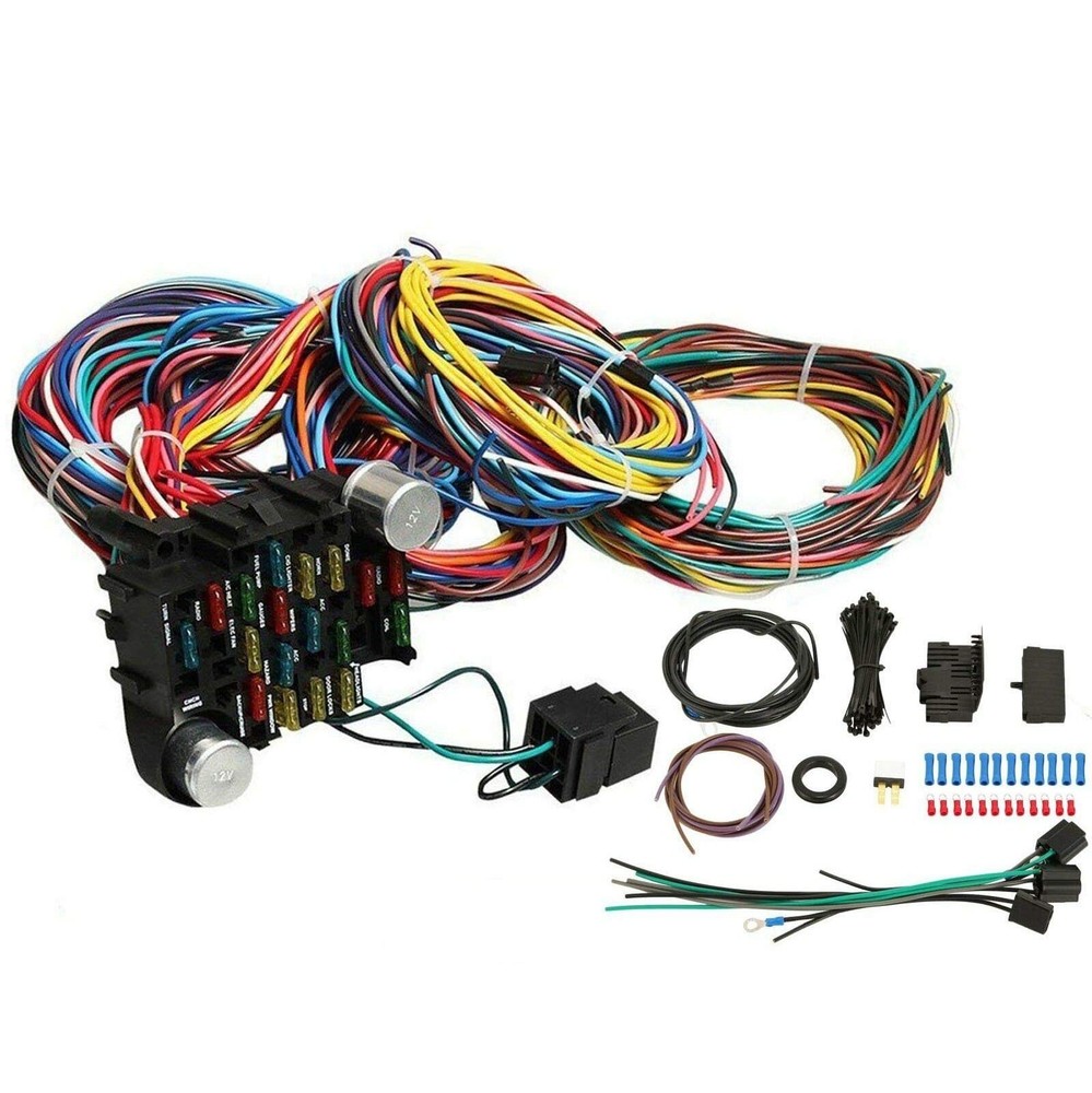 Universal Extra Long Wires 21 Circuit Wiring Harness Hotrod Kit Compatible wi...