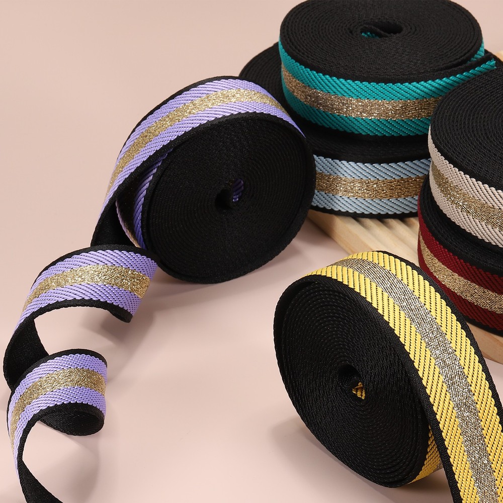 5Yards Nylon Webbing Strap, 38mm Striped Webbing Bag Strap, Yellow