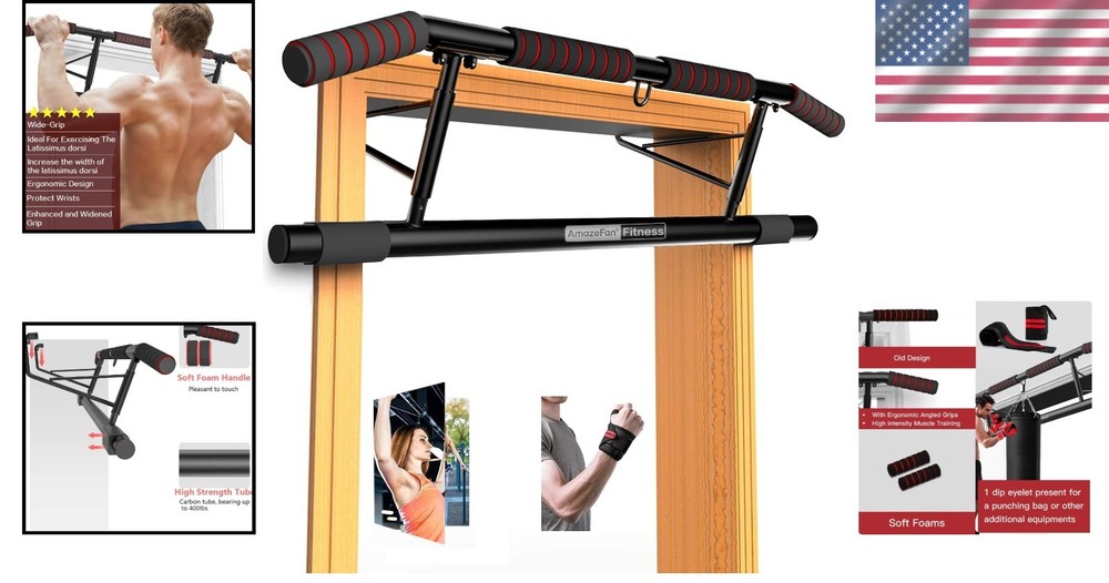 Space-Saving Folding Pull Up Bar with Adjustable Angled Grip - 2024 Upgrade