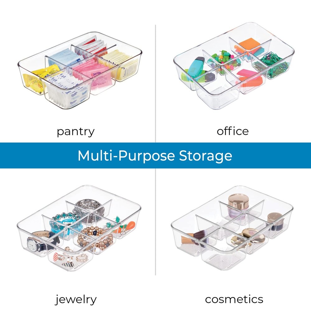 iDesign Clear Tea Bag & Sugar Packet Organizer for Extra Large, 3 Section