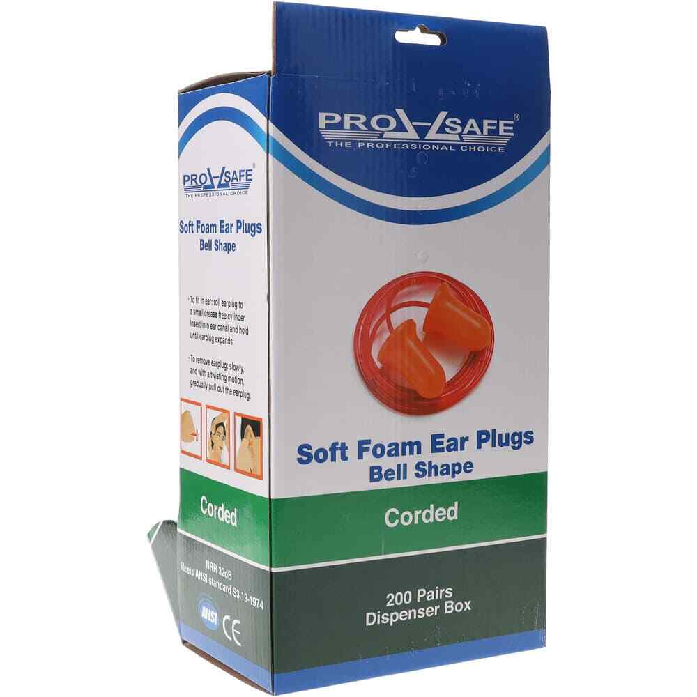Disposable 32 dB Corded Earplugs, 200 Pair, Bell Shape, Orange