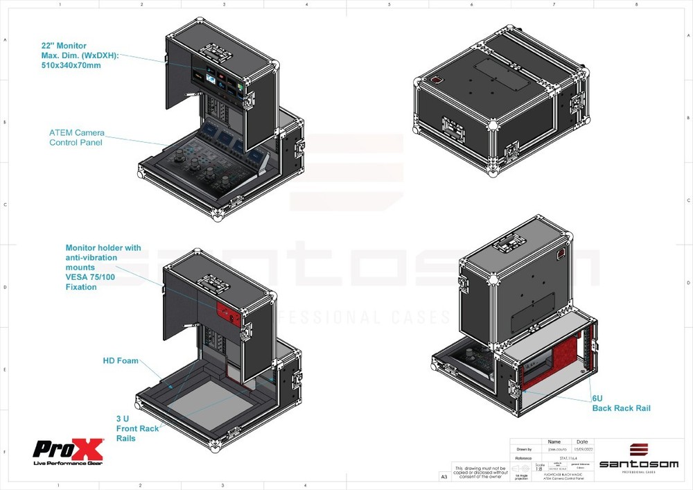 ProX XSM-AVMG3U6U Video Controller Flight Case, ATEM 1 M/E Camera Control Panel