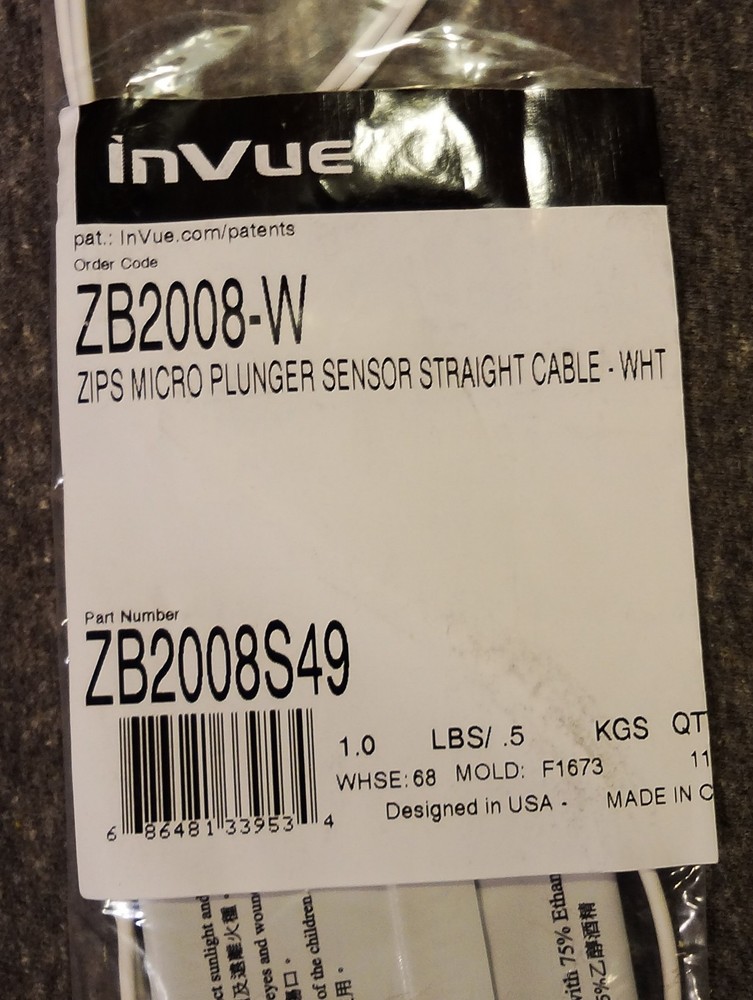 Invue Micro Plunger Sensor Straight Cable White ZB2008-W