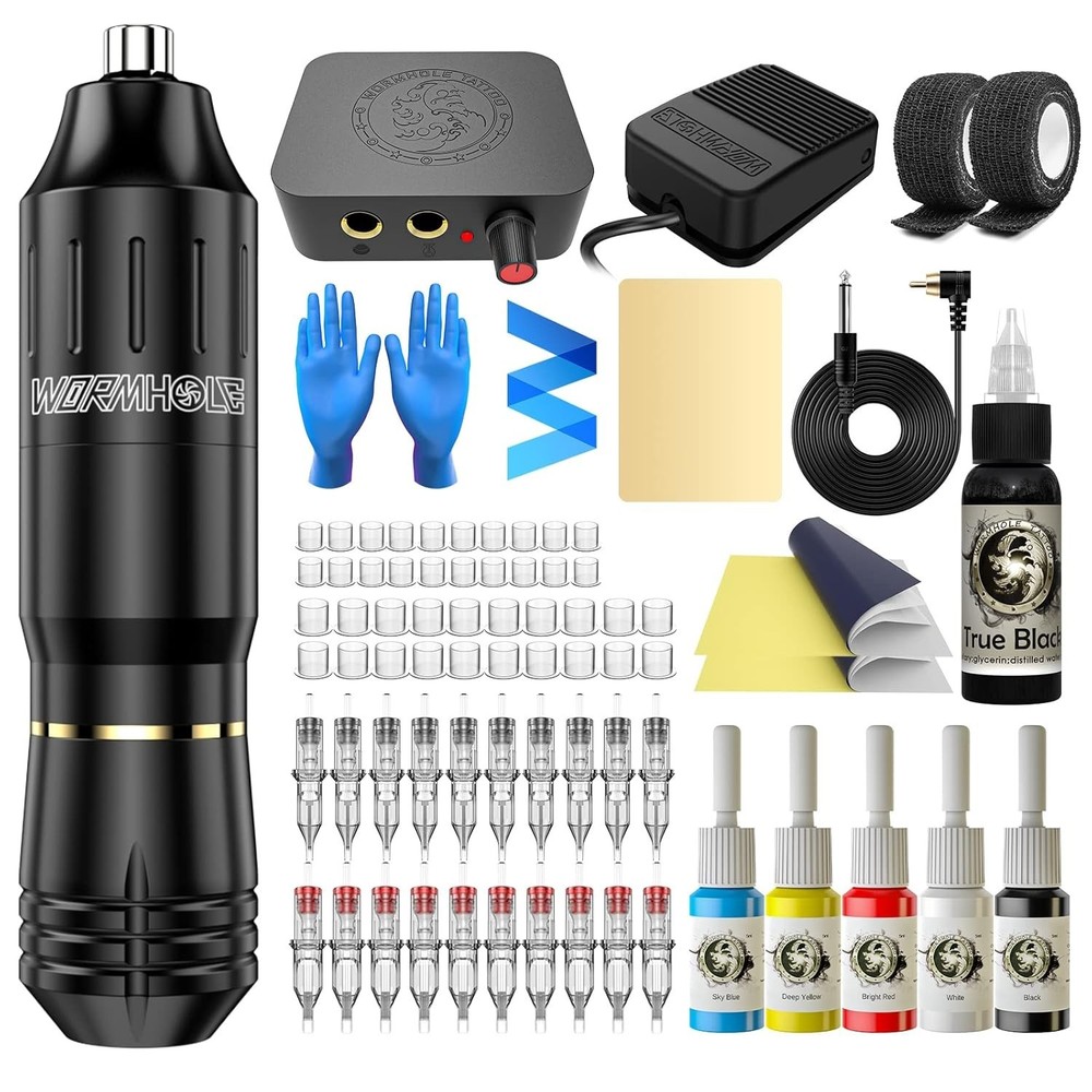 Wireless Tattoo Kit Complete for Beginners Pen Machine with Power Supply Needles
