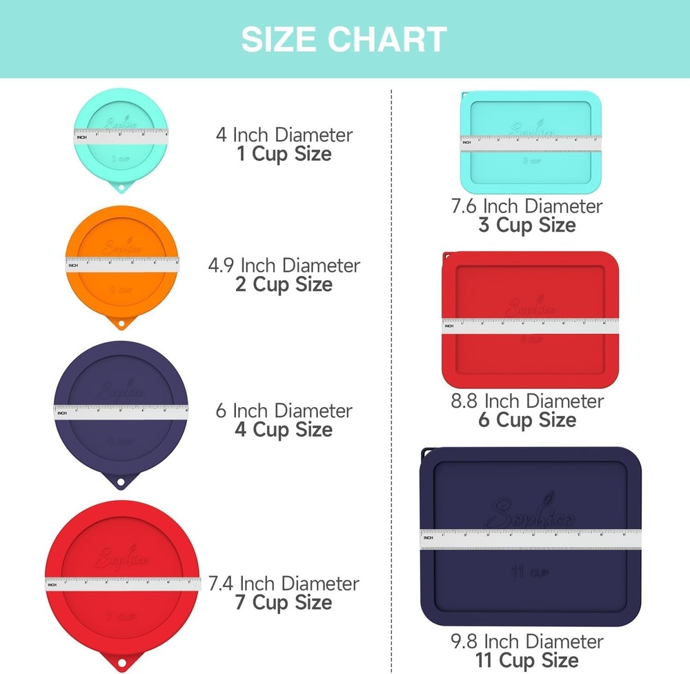 3 Cup Rectangle Silicone Storage Cover Lids Replacement for Pyrex 7210-PC Gla...