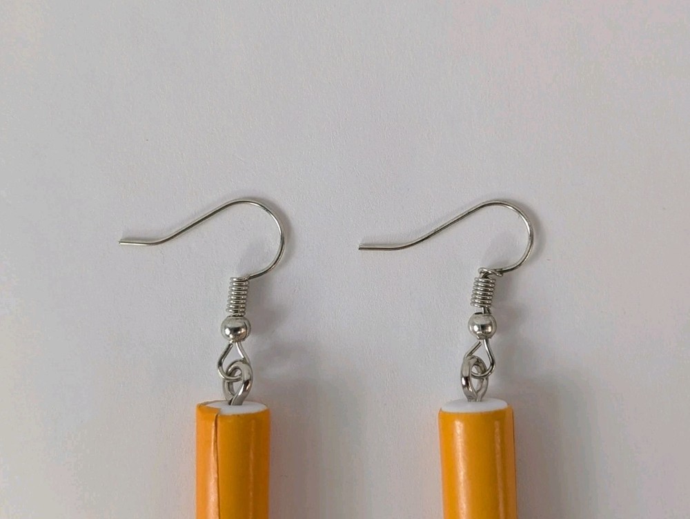 Lit Cigarette Silver Tone Hook Drop Dangle Pierced Earrings Smoking Halloween